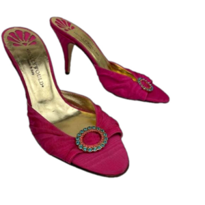 Hollywould Pink Taffeta Rhinestone Open toe heel Size 8